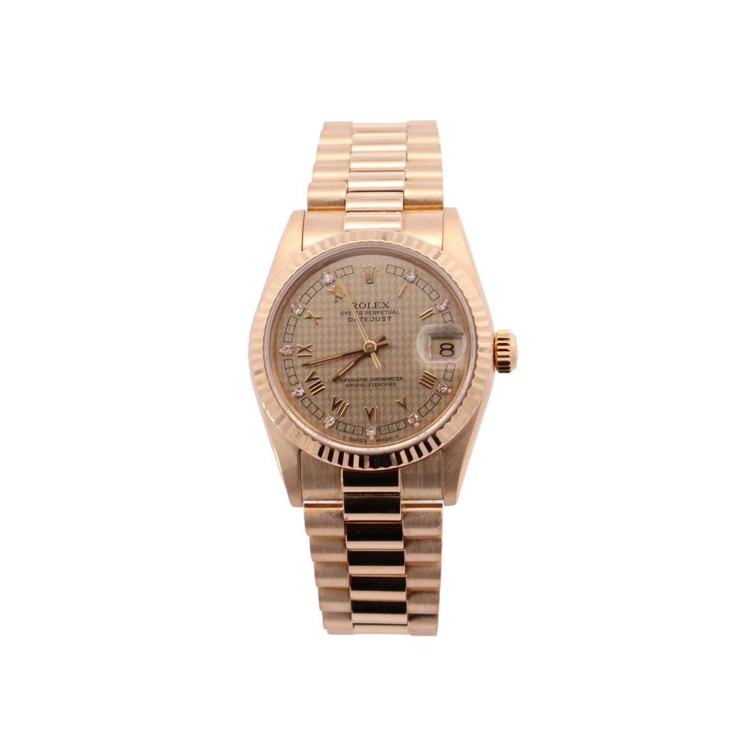 Rolex Datejust Yellow Gold 31mm Houndstooth Diamond Dot Dial Watch Reference #: 68278 - Happy Jewelers Fine Jewelry Lifetime Warranty