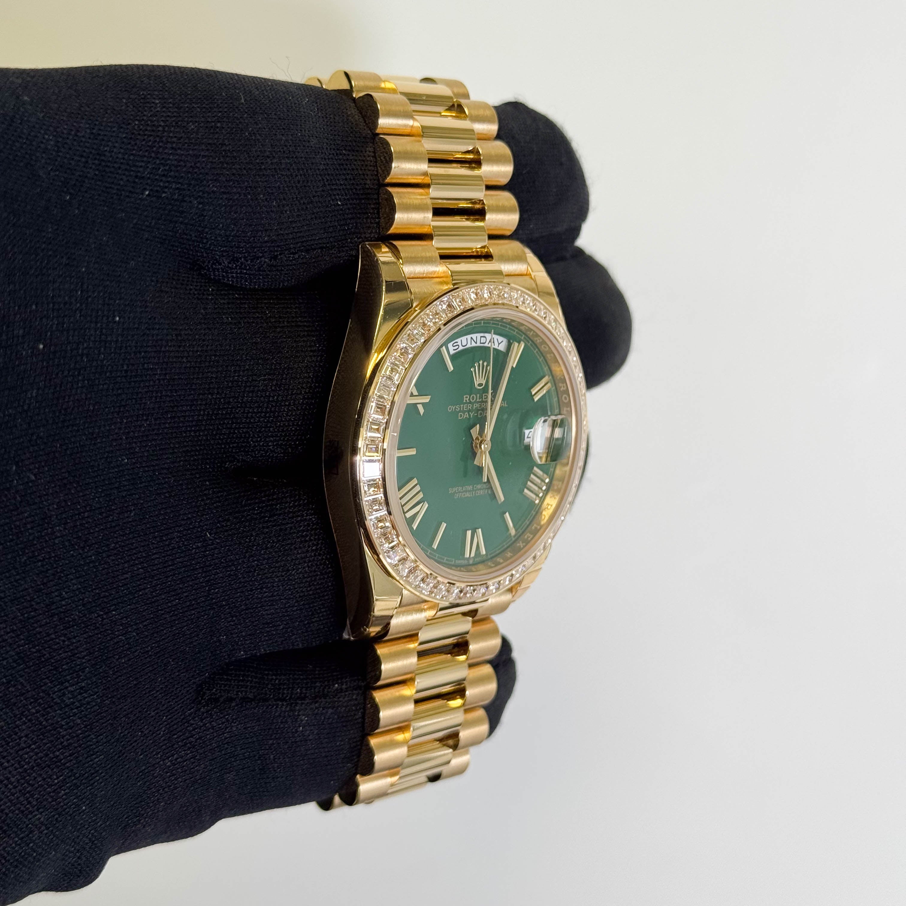 Rolex Day-Date Yellow Gold 40mm Green Dial Watch Ref# 228398TBR - Happy Jewelers Fine Jewelry Lifetime Warranty