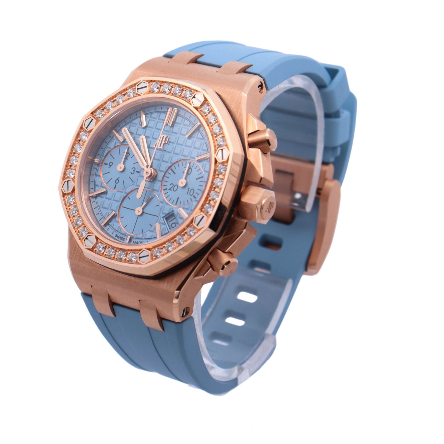 Audemars Piguet Royal Oak Offshore 37mm Rose Gold Light Blue Chronograph Dial Watch Reference #:  26231OR.ZZ.A085CA.01 - Happy Jewelers Fine Jewelry Lifetime Warranty