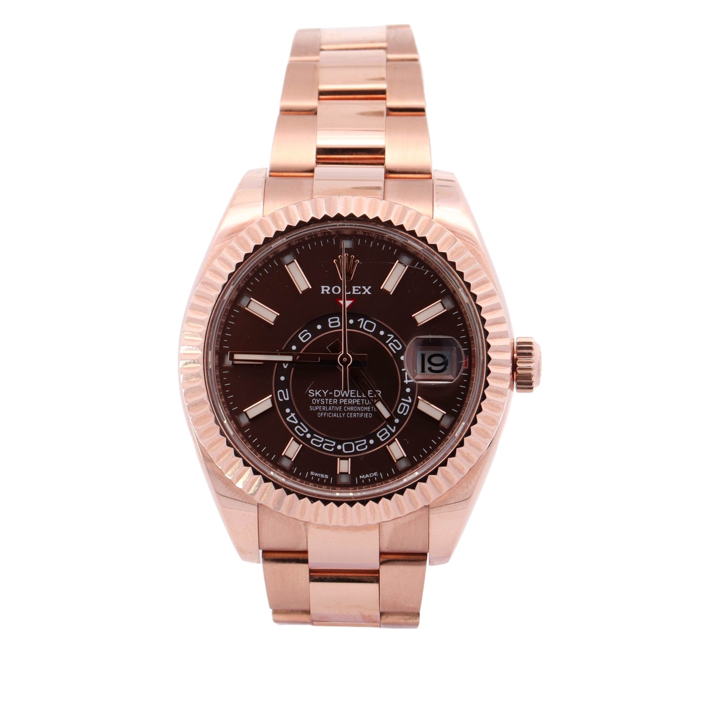 Rolex Sky-Dweller Rose Gold 42mm Chocolate Stick Dial Watch Reference #: 326935 - Happy Jewelers Fine Jewelry Lifetime Warranty