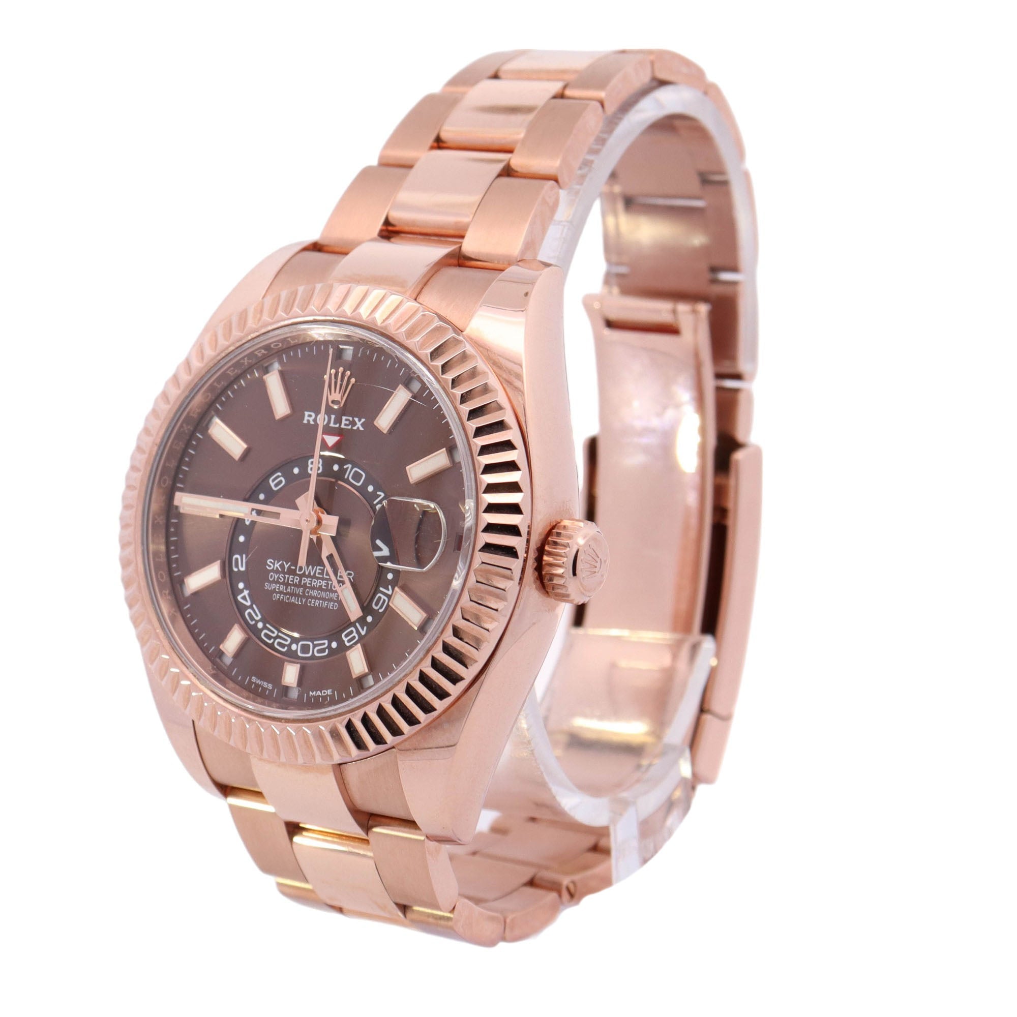 Rolex Sky-Dweller Rose Gold 42mm Chocolate Stick Dial Watch Reference #: 326935 - Happy Jewelers Fine Jewelry Lifetime Warranty