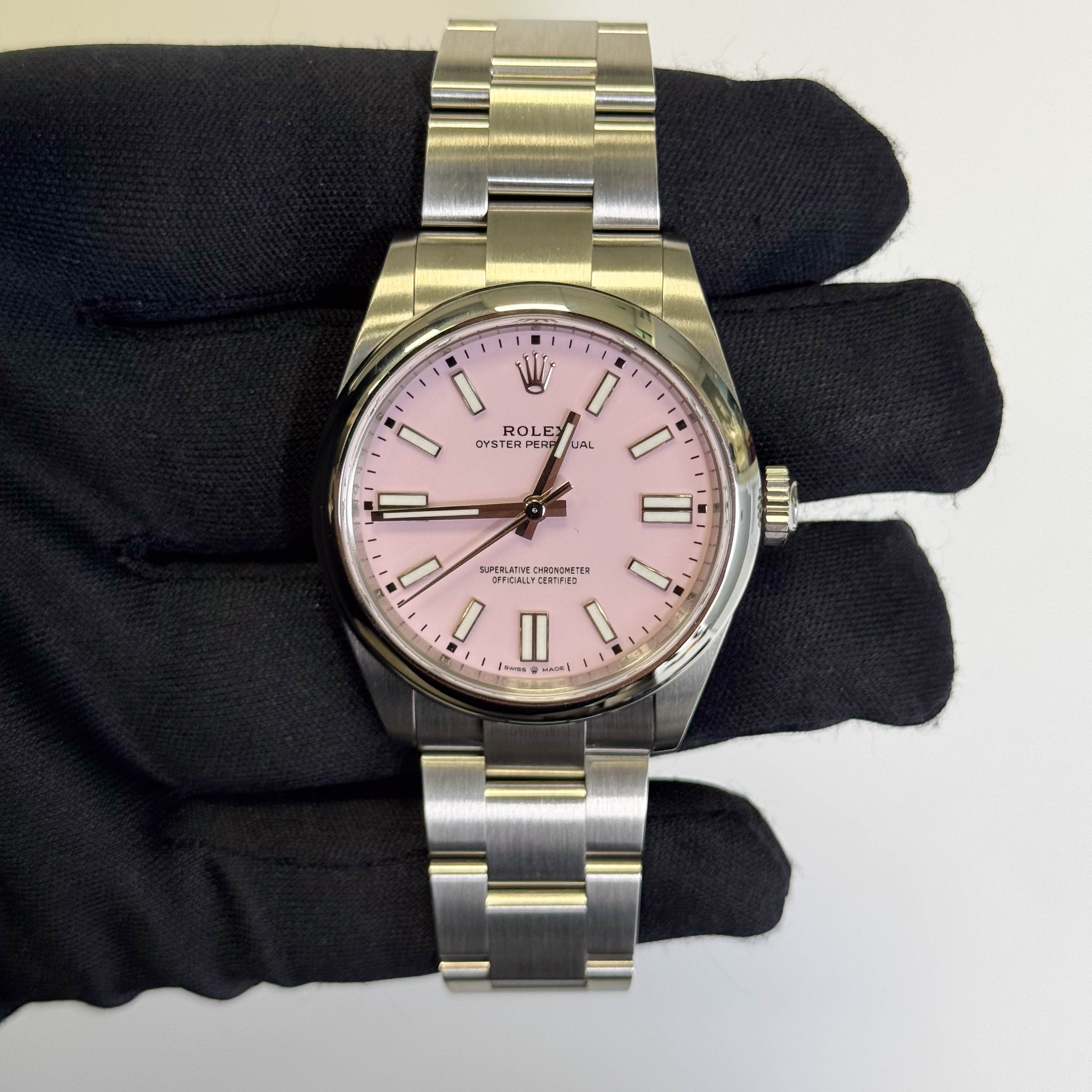 Rolex Oyster Perpetual 41mm Pink Stick Dial Watch Ref# 134300