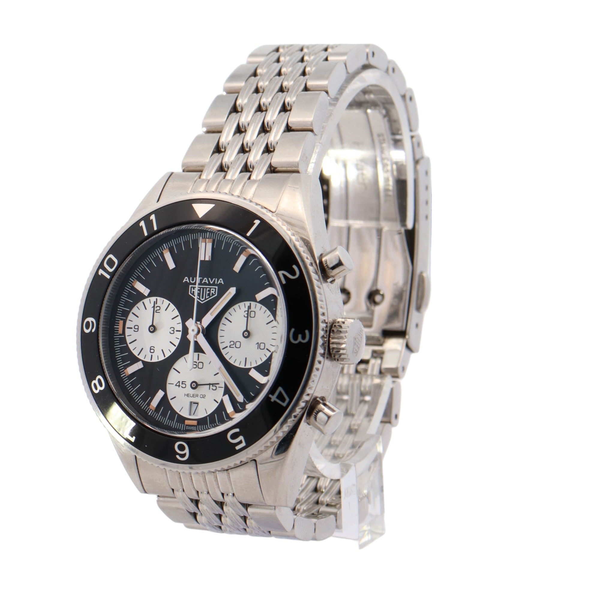 Tag Heuer Autavia Stainless Steel 42mm Black Chronograph Dial Watch Reference #: CBE2110-0 - Happy Jewelers Fine Jewelry Lifetime Warranty