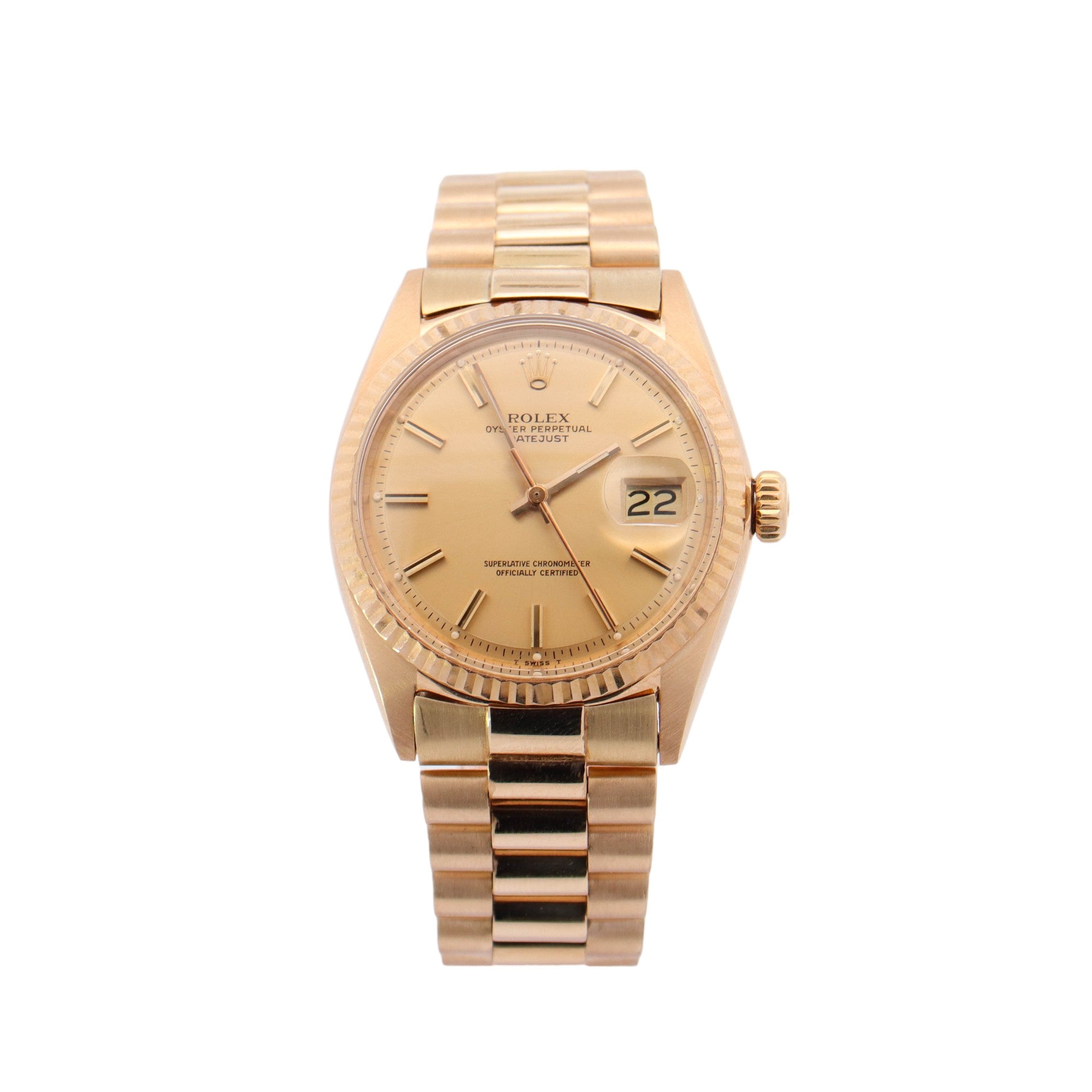 Rolex Datejust Yellow Gold 36mm Champagne Stick Dial Watch Reference #: 16018 - Happy Jewelers Fine Jewelry Lifetime Warranty