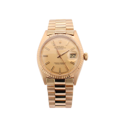 Rolex Datejust Yellow Gold 36mm Champagne Stick Dial Watch Reference #: 16018 - Happy Jewelers Fine Jewelry Lifetime Warranty
