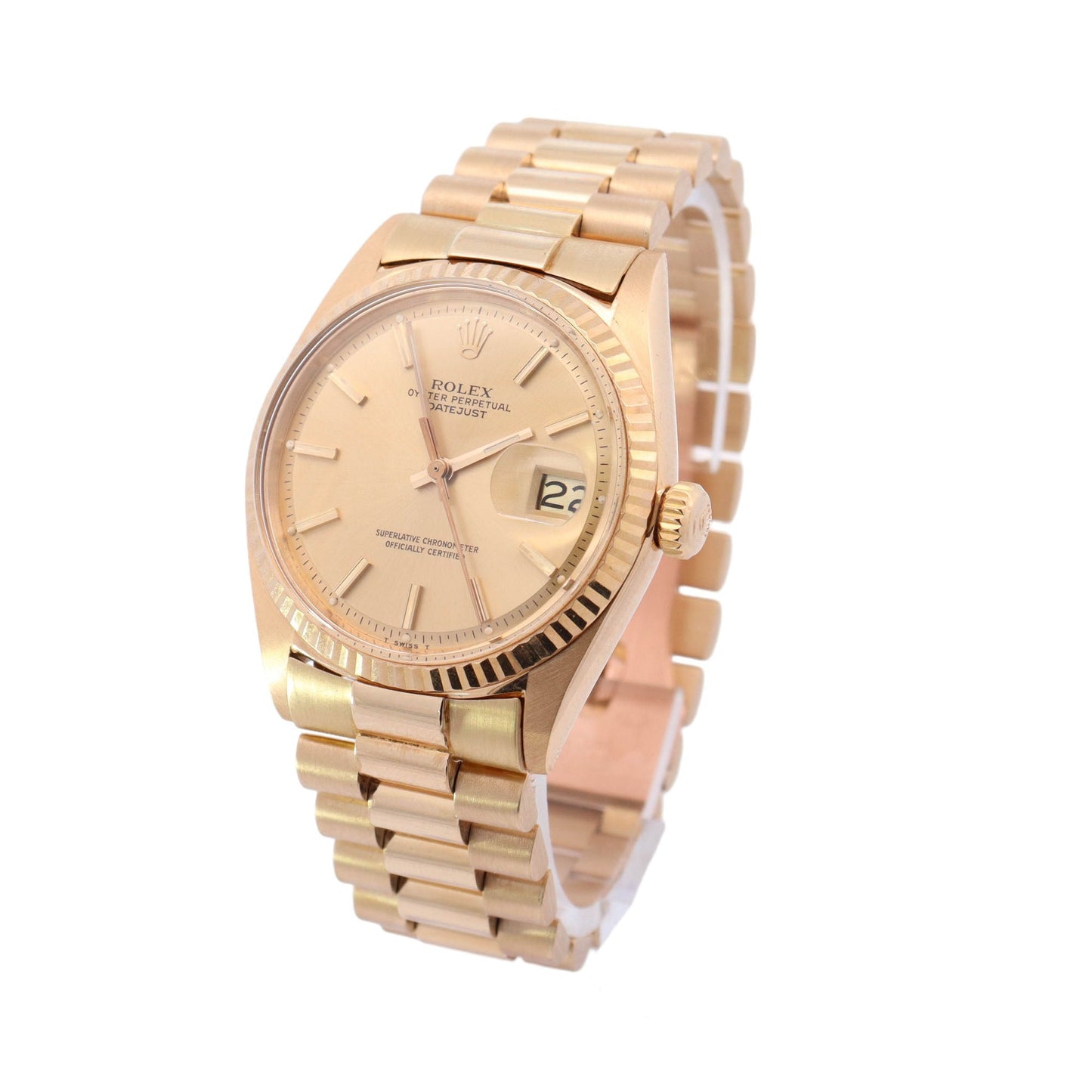 Rolex Datejust Yellow Gold 36mm Champagne Stick Dial Watch Reference #: 16018 - Happy Jewelers Fine Jewelry Lifetime Warranty