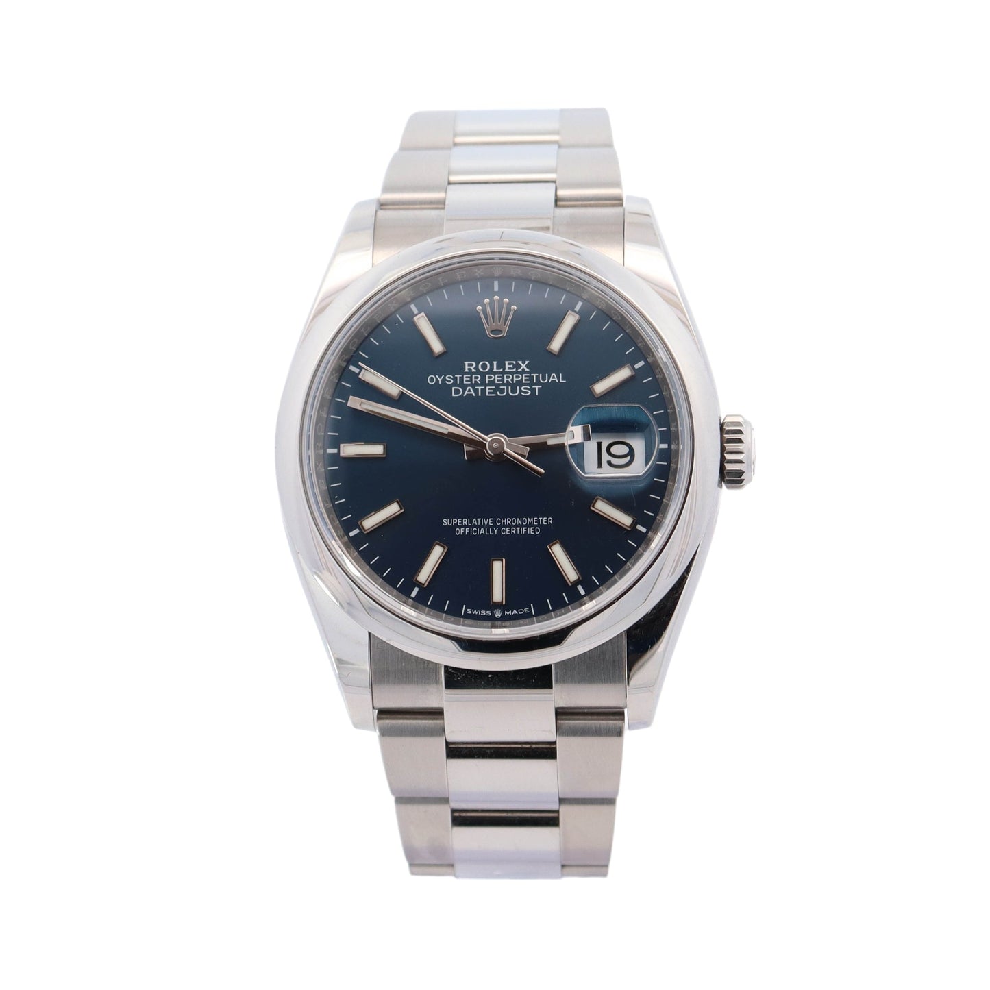 Rolex Datejust Stainless Steel 36mm Blue Stick Dial Watch Reference #: 126200 - Happy Jewelers Fine Jewelry Lifetime Warranty