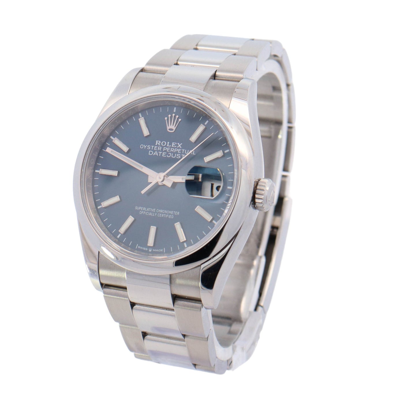 Rolex Datejust Stainless Steel 36mm Blue Stick Dial Watch Reference #: 126200 - Happy Jewelers Fine Jewelry Lifetime Warranty