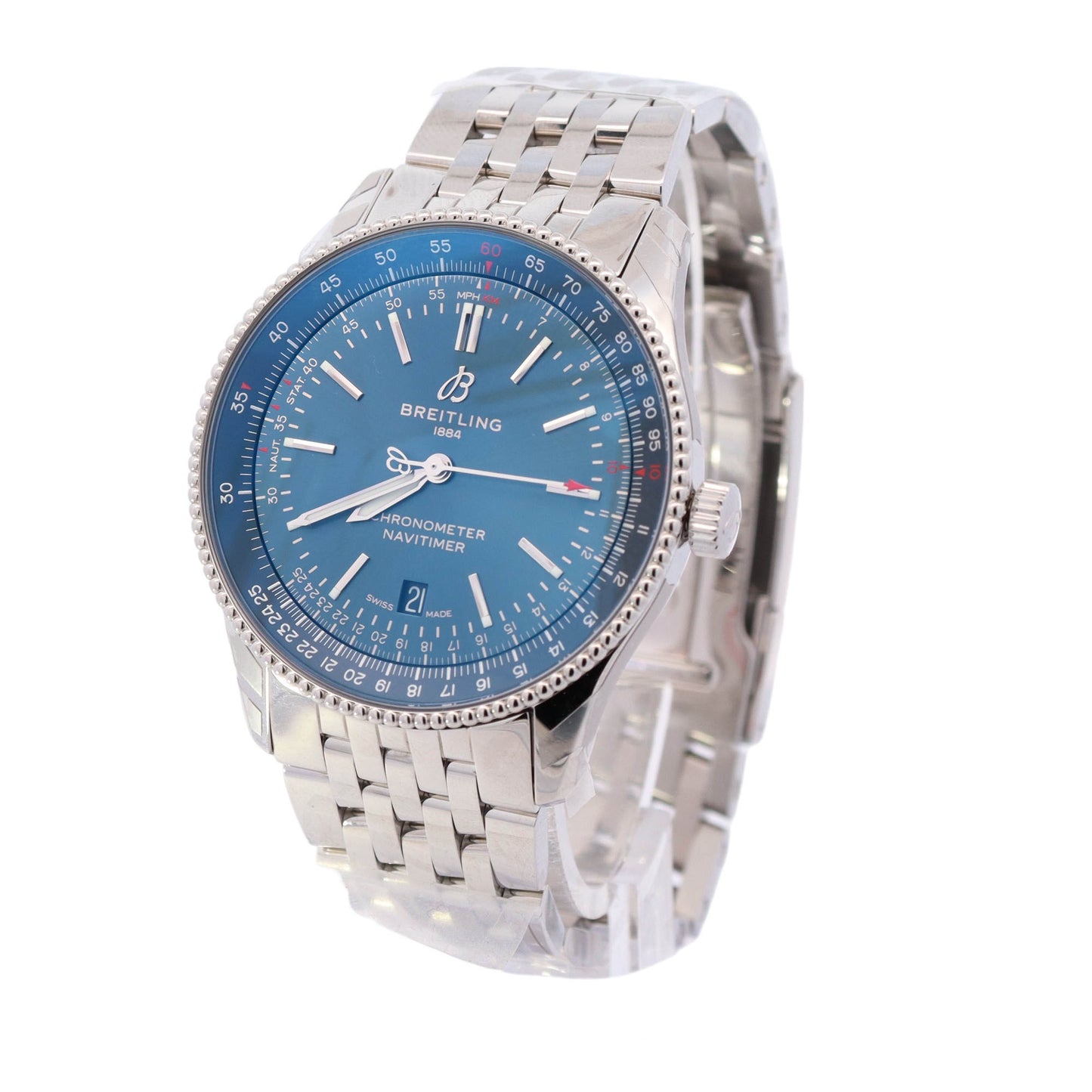 Breitling Navitimer Stainless Steel Case and Bracelet 41mm Blue Stick Dial Watch Reference #: A17326161C1A1 - Happy Jewelers Fine Jewelry Lifetime Warranty