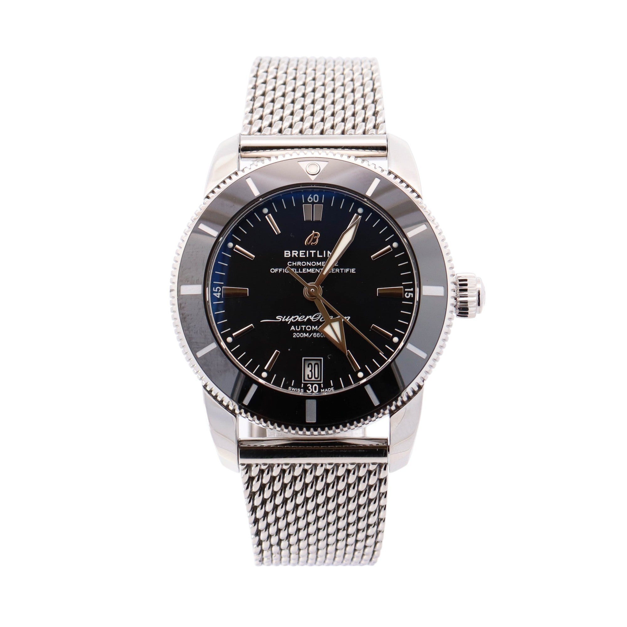 Breitling Superocean Stainless Steel 42mm Black Stick Dial Watch Reference #: AB2010121B1A1 - Happy Jewelers Fine Jewelry Lifetime Warranty