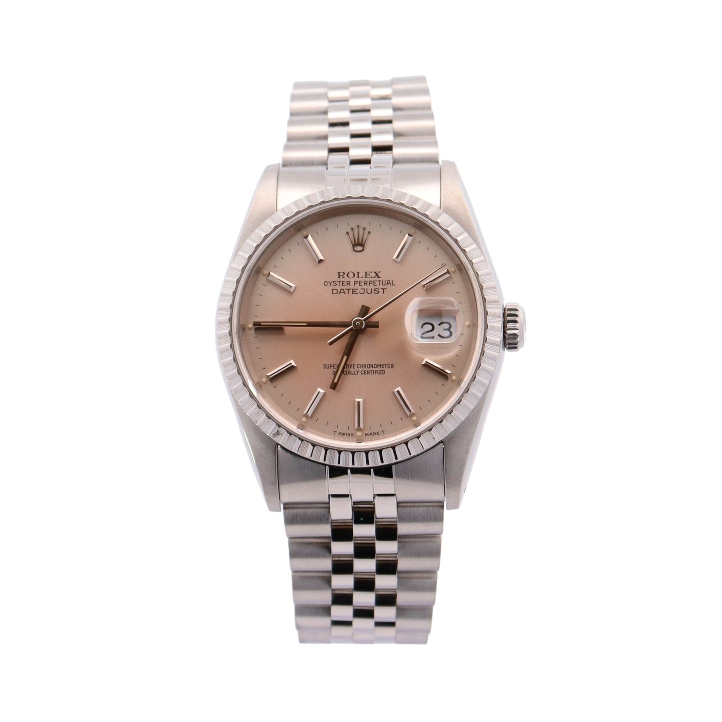 Rolex Datejust Stainless Steel 36mm Silver Stick Dial Watch Reference #: 16220 - Happy Jewelers Fine Jewelry Lifetime Warranty