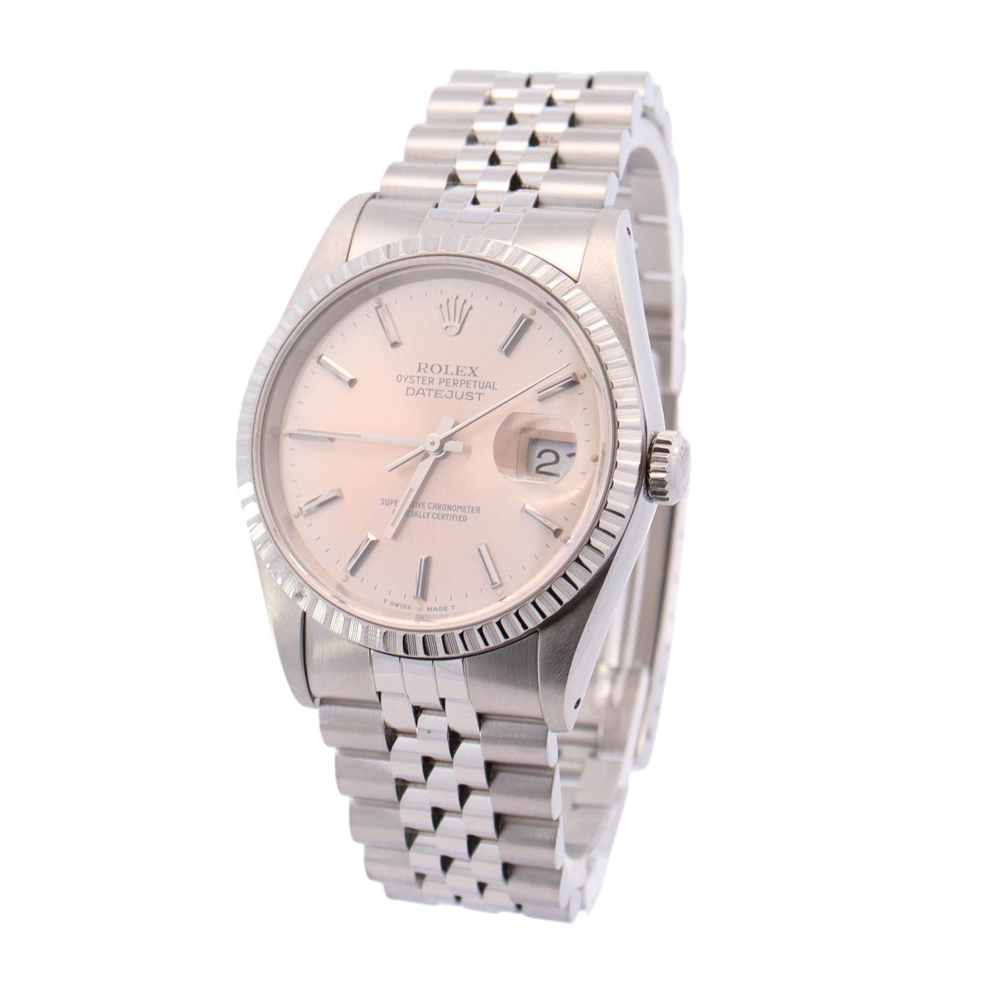 Rolex Datejust Stainless Steel 36mm Silver Stick Dial Watch Reference #: 16220 - Happy Jewelers Fine Jewelry Lifetime Warranty