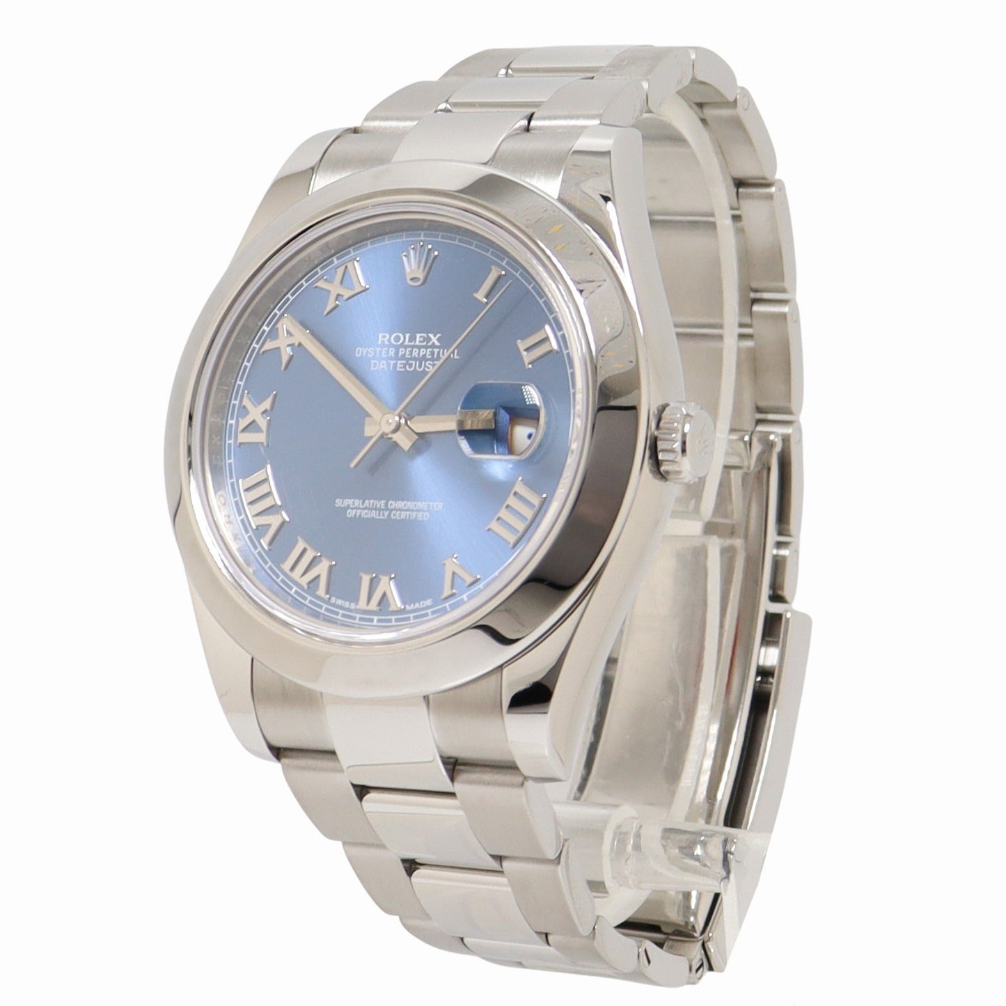 Rolex Men's Datejust Stainless Steel 41mm Azzuro Blue Roman Dial Watch Reference# 116300 - Happy Jewelers Fine Jewelry Lifetime Warranty