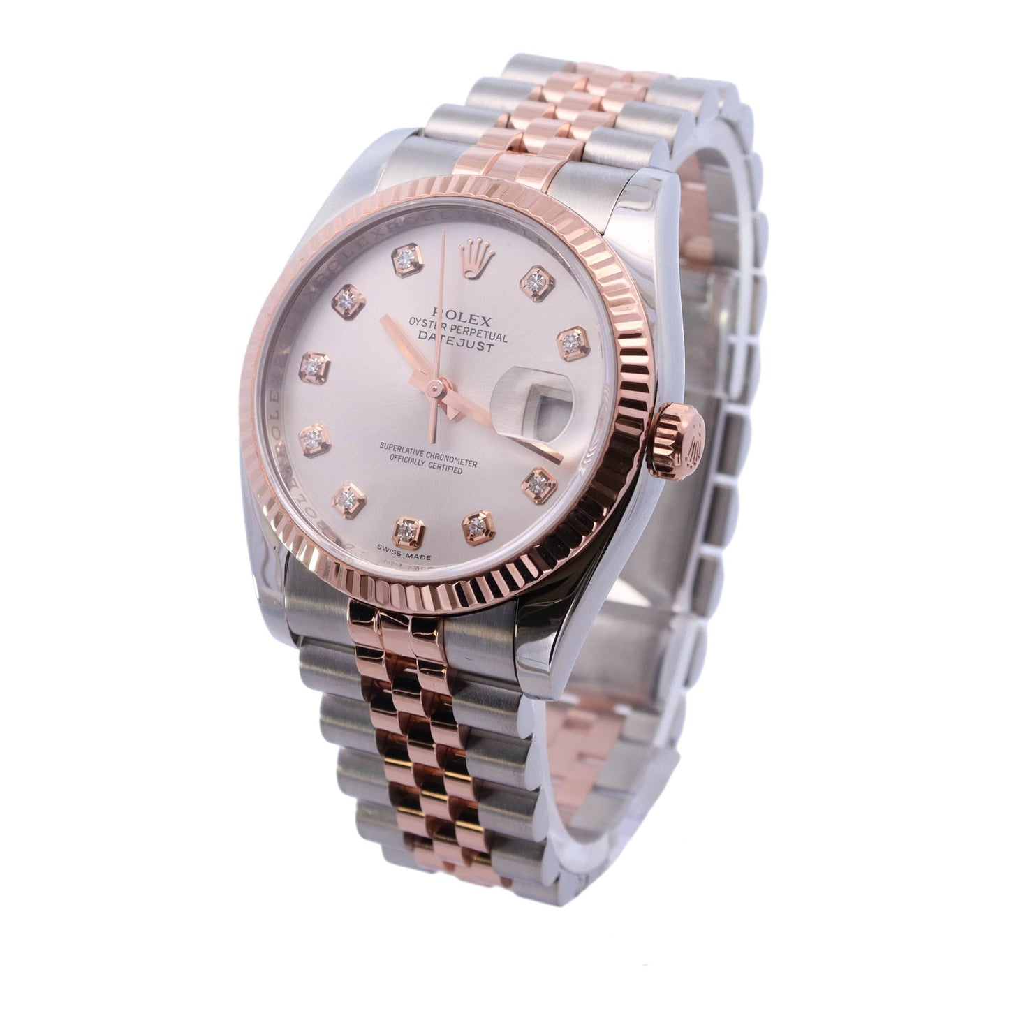 Rolex Datejust Two-Tone Stainless Steel Rose Gold 36mm Silver Diamond Dial Watch Reference #: 116231 - Happy Jewelers Fine Jewelry Lifetime Warranty
