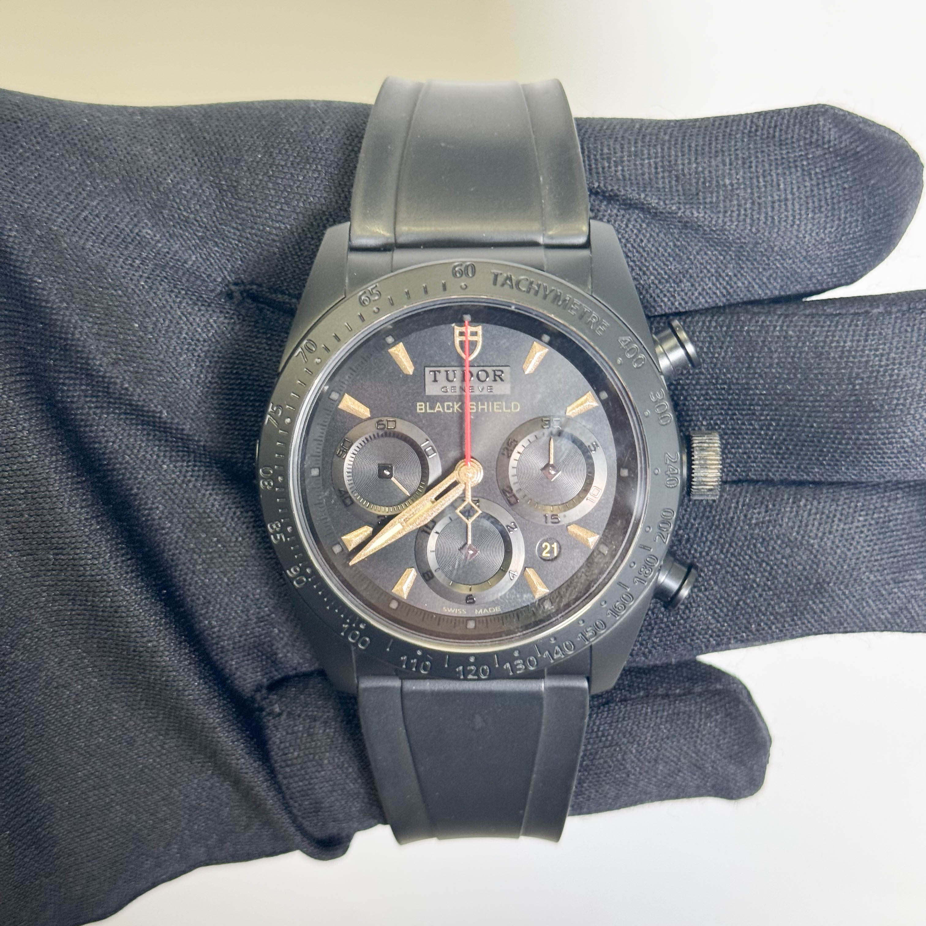 Tudor Black Shied Chronograph 42mm Red Dial Watch Ref# 42000CN-0005