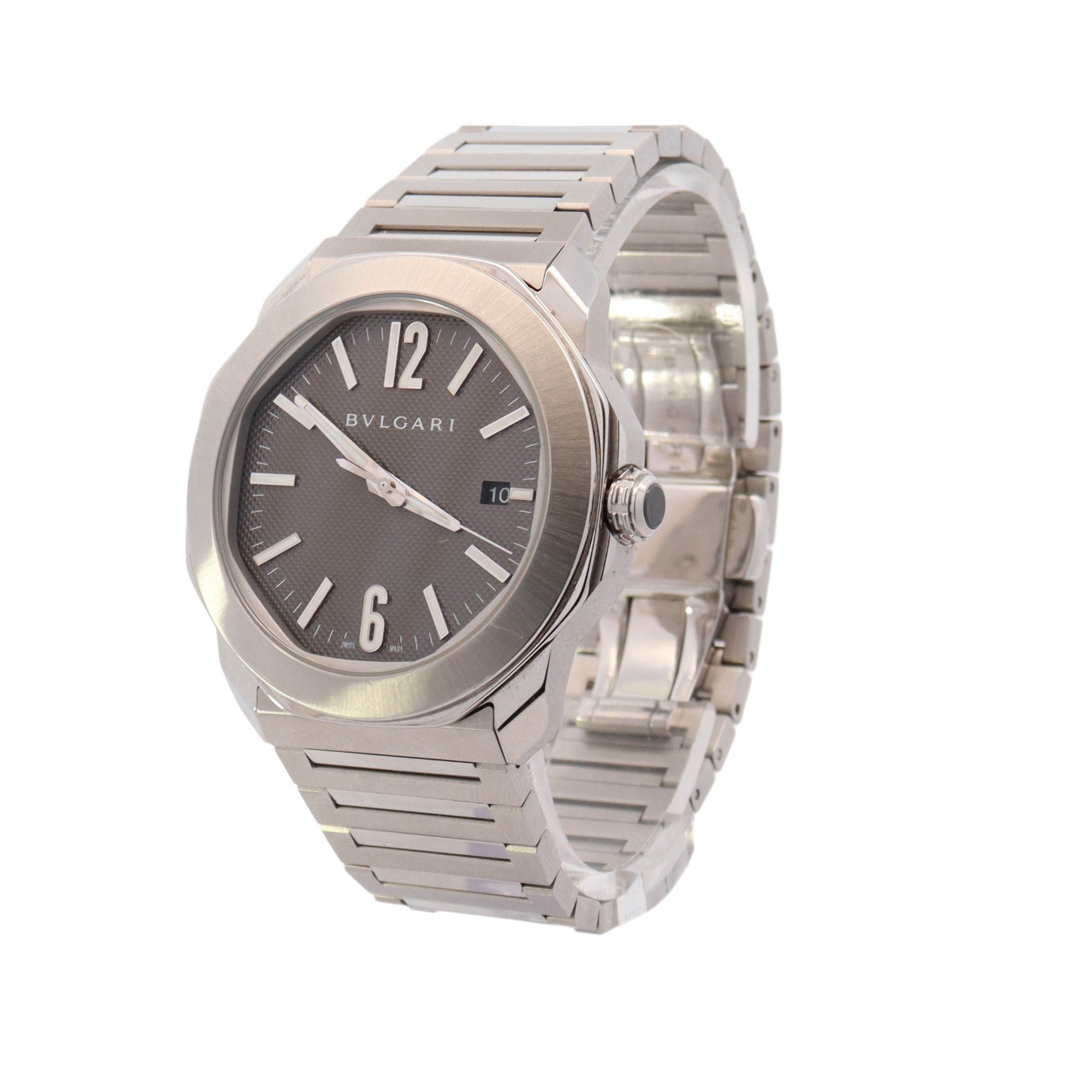 Bvlgari Octo Roma Stainless Steel Grey Arabic & Stick Dial Watch Reference #: 103740 - Happy Jewelers Fine Jewelry Lifetime Warranty