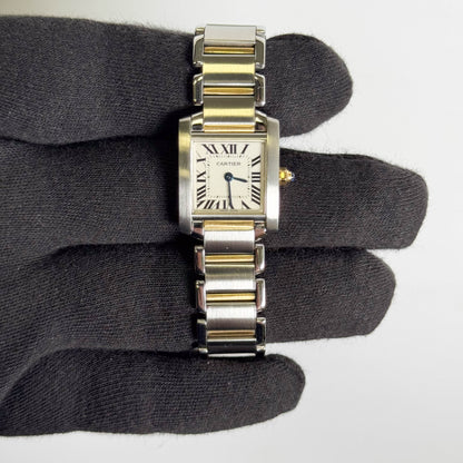 Cartier Tank Two-Tone Yellow Gold & Steel 25x20mm White Dial Watch Ref# W51007Q4