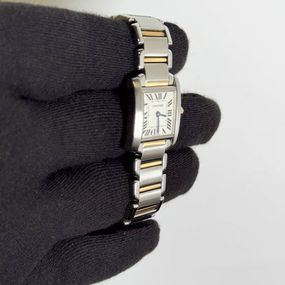 Cartier Tank Two-Tone Yellow Gold & Steel 25x20mm White Dial Watch Ref# W51007Q4