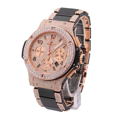 Hublot Big Bang Rose Gold 44mm Custom Pave Diamond Dial Watch Reference#: 301.PB.131.PB - Happy Jewelers Fine Jewelry Lifetime Warranty