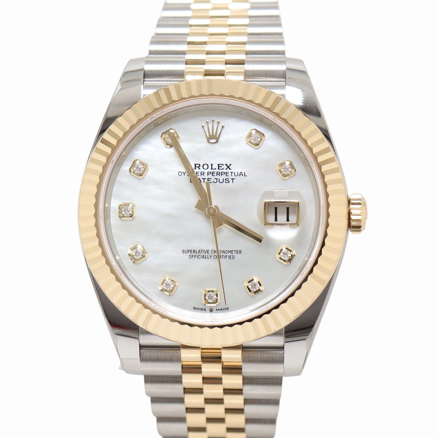 Rolex Datejust Two Tone Yellow Gold & Steel 41mm White MOP Diamond Dial Watch Reference #: 126333