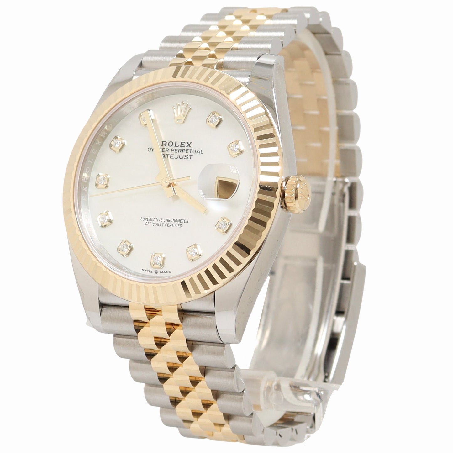 Rolex Datejust Two Tone Yellow Gold & Steel 41mm White MOP Diamond Dial Watch Reference #: 126333 - Happy Jewelers Fine Jewelry Lifetime Warranty