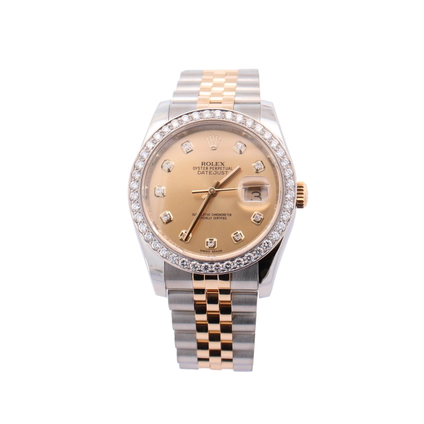 Rolex Datejust Two-Tone Stainless Steel Yellow Gold 36mm Champagne Diamond Dial Watch Ref# 116233 - Happy Jewelers Fine Jewelry Lifetime Warranty