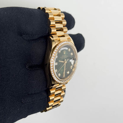 Rolex Day-Date 36 mm Green Ombre Dial Watch Ref# 128348RBR - Happy Jewelers Fine Jewelry Lifetime Warranty