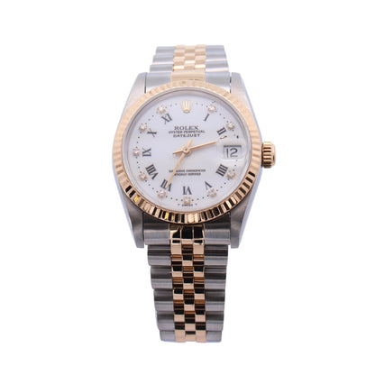 Rolex Datejust Two Tone Yellow Gold & Steel 31mm White Roman & Diamond Dial Watch Ref# 68273 - Happy Jewelers Fine Jewelry Lifetime Warranty