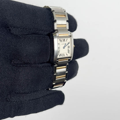 Cartier Tank Two-Tone Yellow Gold & Steel 25x20mm White Dial Watch Ref# W51007Q4 - Happy Jewelers Fine Jewelry Lifetime Warranty