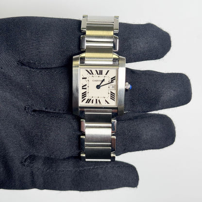 Cartier Tank Stainless Steel 25mm White/Ivory Dial Watch Ref# W51011Q3 - Happy Jewelers Fine Jewelry Lifetime Warranty