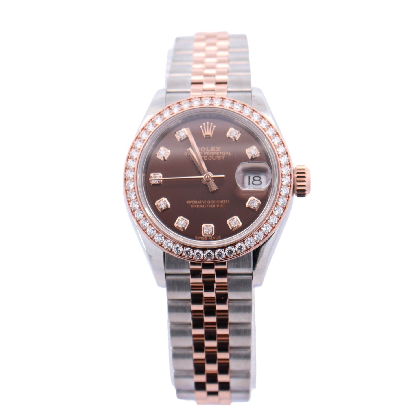 Rolex Datejust Two-Tone Stainless Steel & Rose Gold 28mm Chocolate Diamond Dot Dial Watch  Reference #: 279381 - Happy Jewelers Fine Jewelry Lifetime Warranty