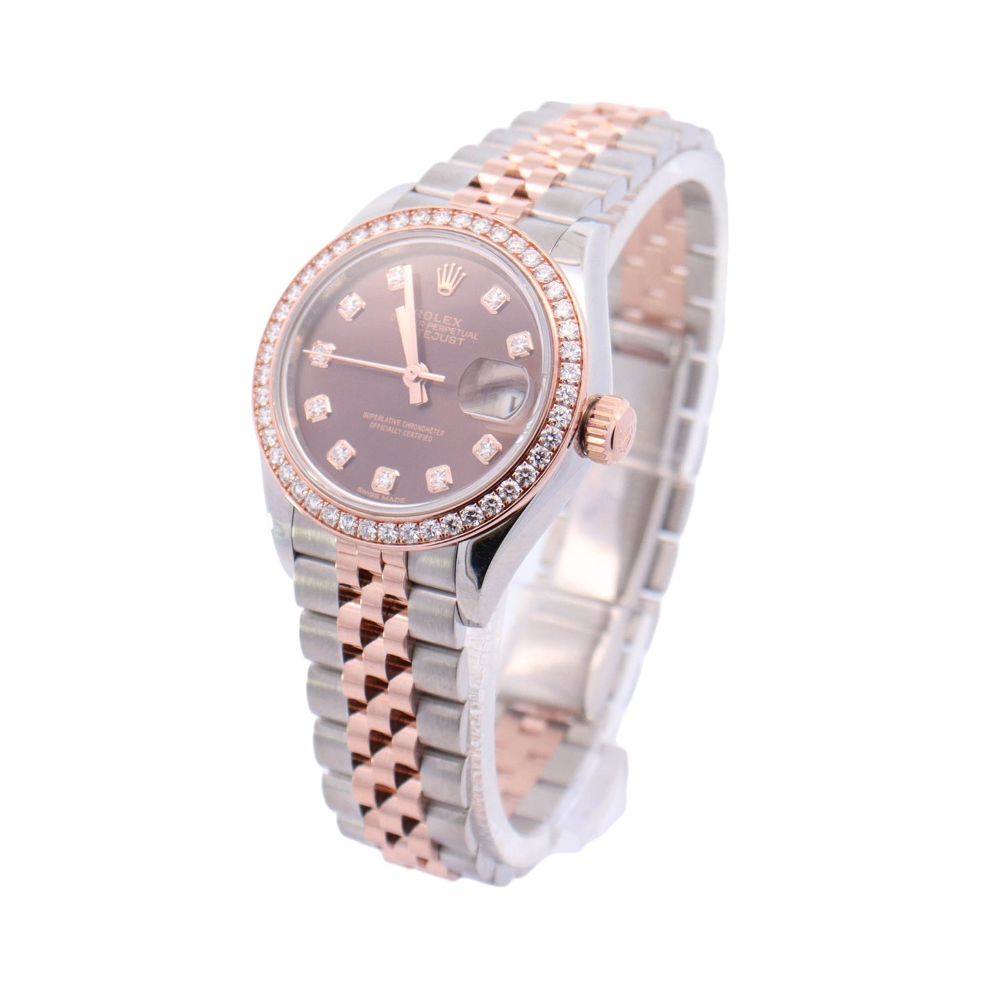 Rolex Datejust Two-Tone Stainless Steel & Rose Gold 28mm Chocolate Diamond Dot Dial Watch  Reference #: 279381 - Happy Jewelers Fine Jewelry Lifetime Warranty