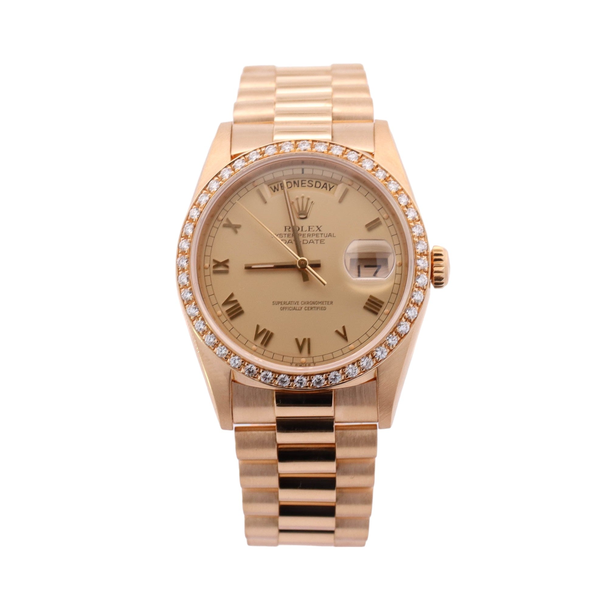 Rolex Day-Date Yellow Gold 36mm Champagne Roman Dial Watch  Reference #: 18238 - Happy Jewelers Fine Jewelry Lifetime Warranty