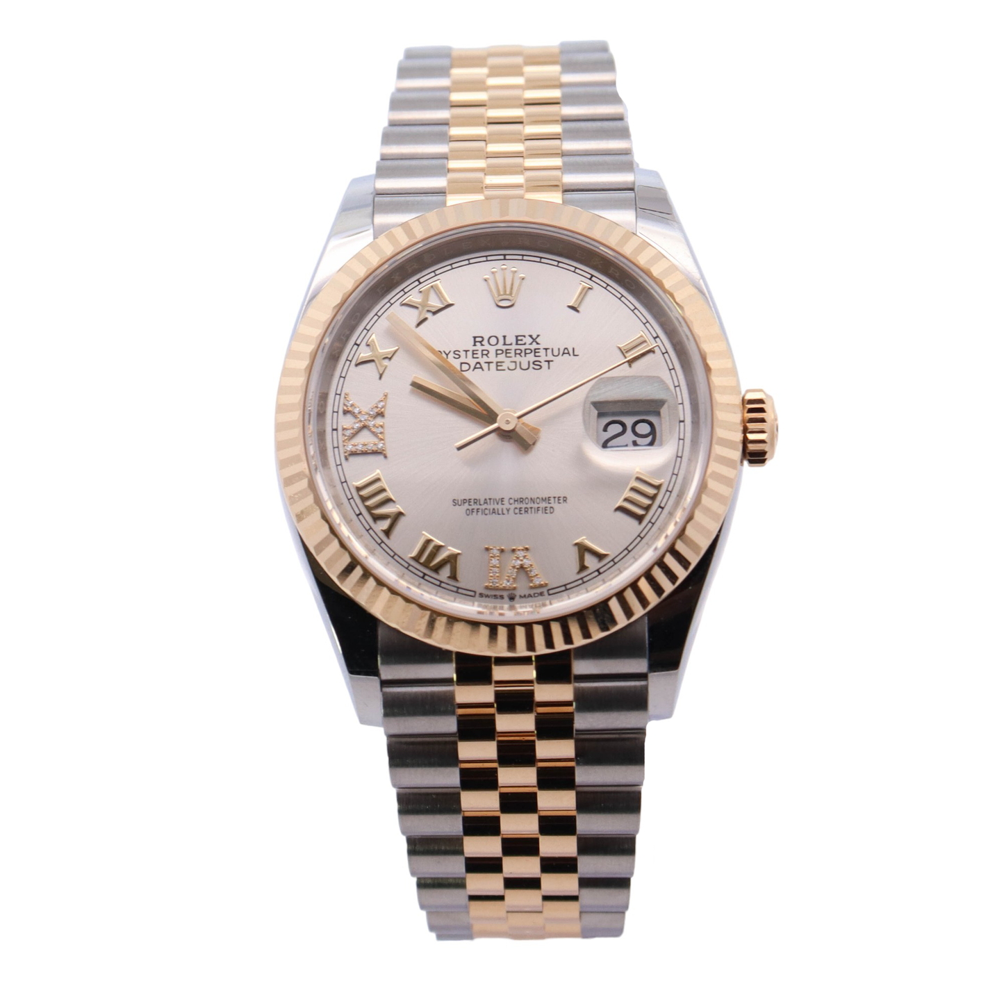 Rolex Datejust Two Tone Stainless Steel Yellow Gold 36mm Silver