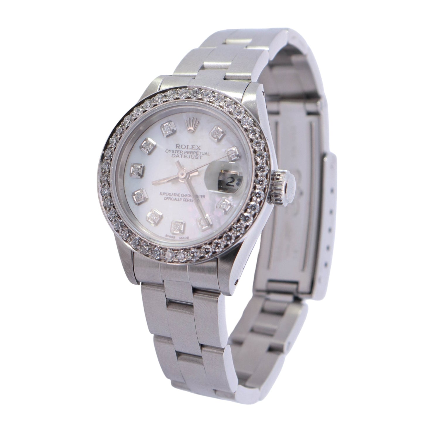 Rolex Lady Datejust Stainless Steel 26mm MOP Diamond Dial Watch Reference #: 69240 - Happy Jewelers Fine Jewelry Lifetime Warranty