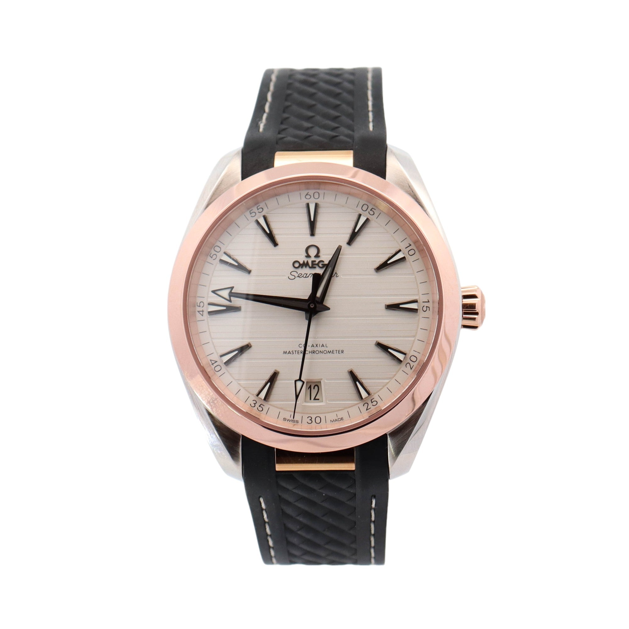 Omega Seamaster Aqua Terra Two Tone Rose Gold & Steel 41mm Silver Stick Dial Watch Reference #:  220.22.41.21.02.001 - Happy Jewelers Fine Jewelry Lifetime Warranty