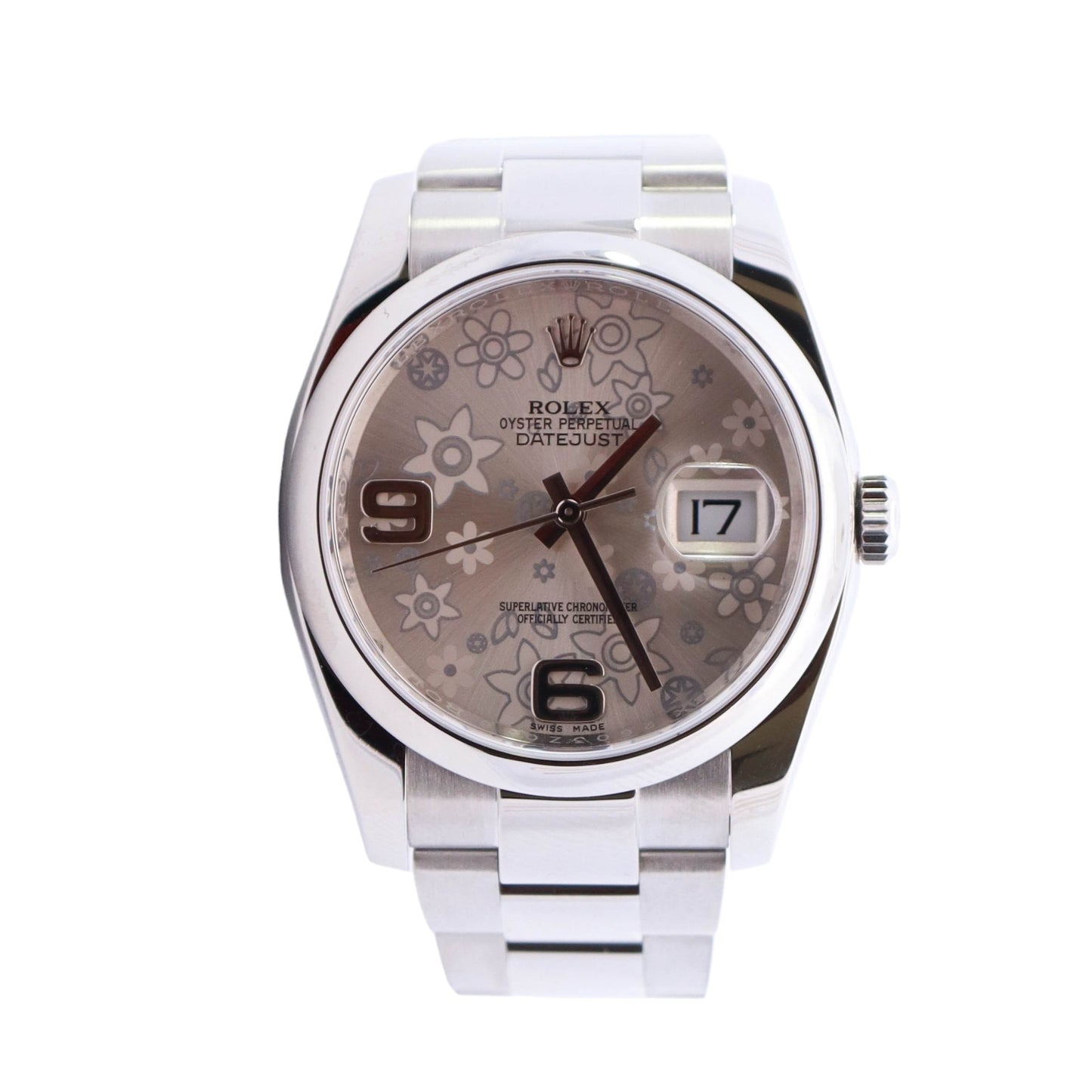 Rolex Datejust Stainless Steel 36mm Silver Floral Dial Watch Reference #: 116200 - Happy Jewelers Fine Jewelry Lifetime Warranty