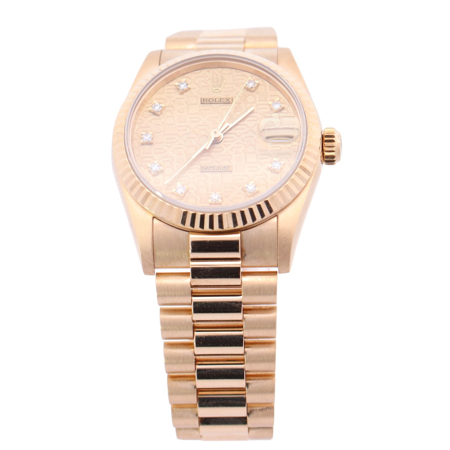 Rolex Datejust Yellow Gold 31mm Champagne Stick Dial Watch Reference #: 68278 - Happy Jewelers Fine Jewelry Lifetime Warranty