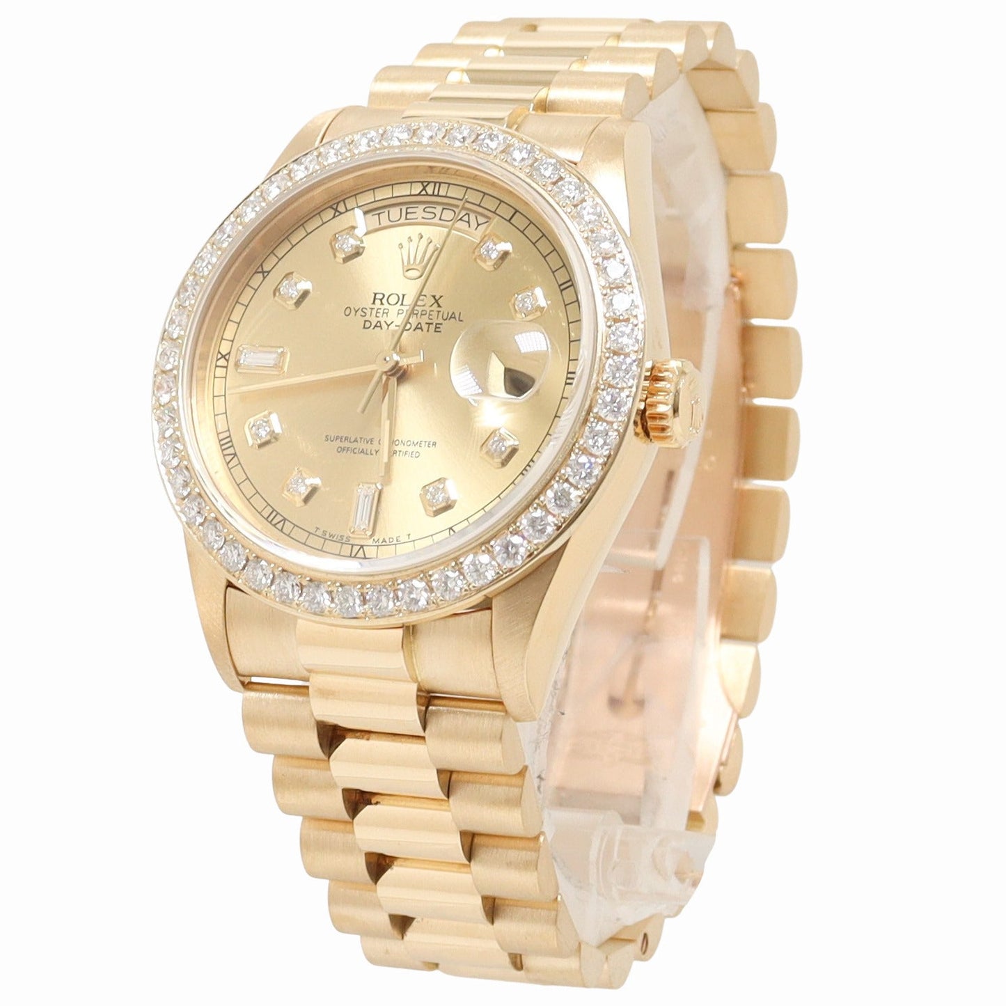 Rolex Day Date 36mm Yellow Gold Champagne Diamond Dial Watch Reference# 18038 - Happy Jewelers Fine Jewelry Lifetime Warranty