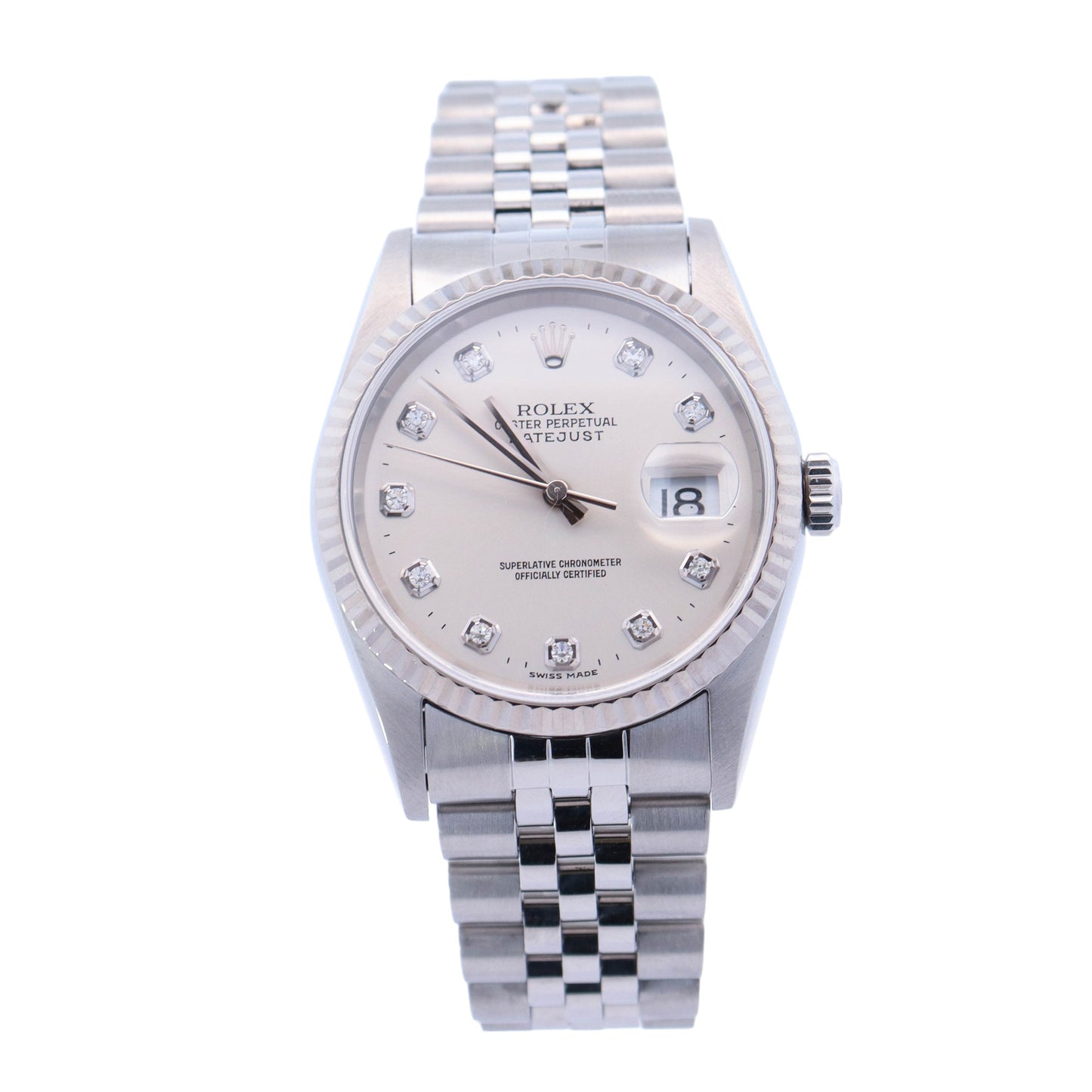Rolex Datejust 36mm Stainless Steel Silver Diamond Dot Dial Watch Reference# 16234 - Happy Jewelers Fine Jewelry Lifetime Warranty
