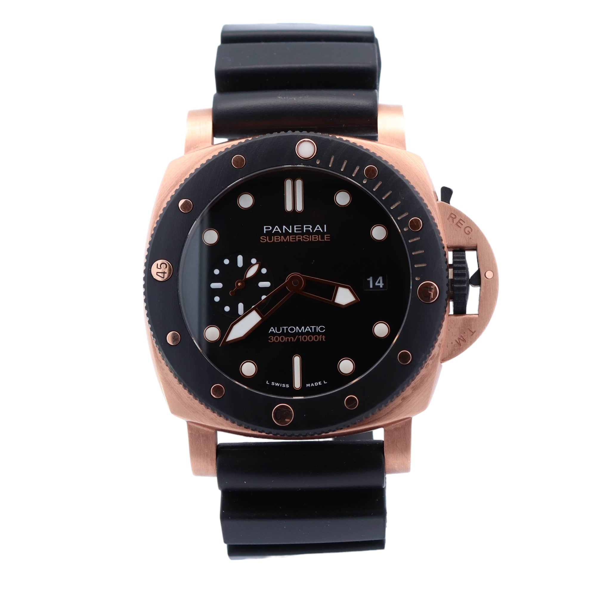 Panerai Submersible Rose Gold 44mm Black Dot Dial Watch Reference #: PAM01070 - Happy Jewelers Fine Jewelry Lifetime Warranty