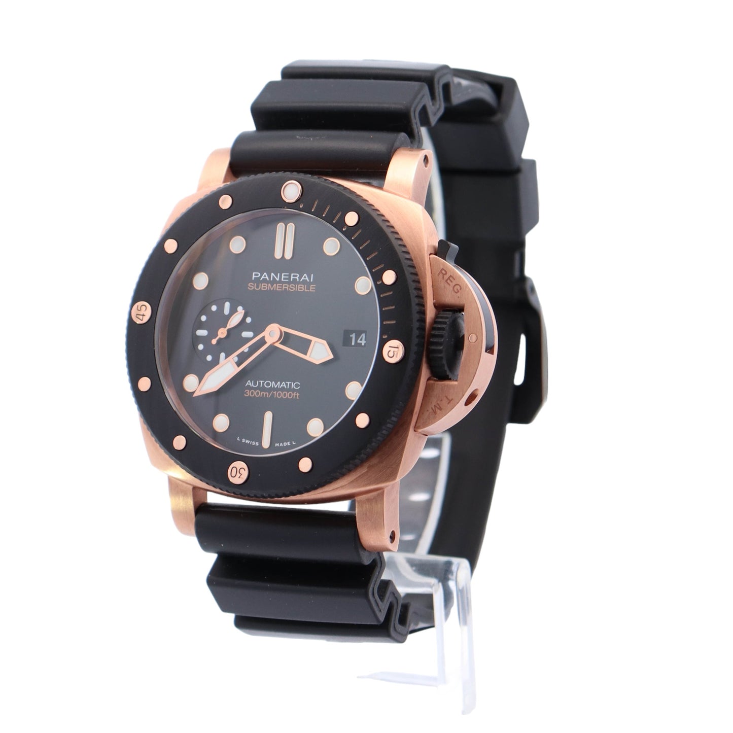 Panerai Submersible Rose Gold 44mm Black Dot Dial Watch Reference #: PAM01070 - Happy Jewelers Fine Jewelry Lifetime Warranty