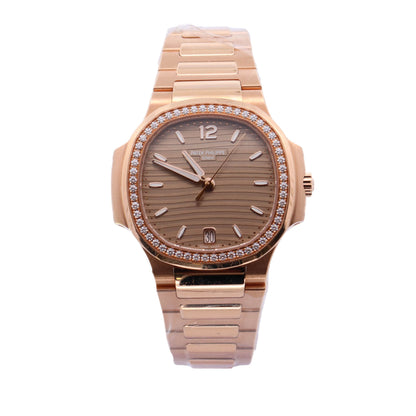 Patek Philippe Ladies Nautilus Rose Gold 32mm Champagne Stick Dial Watch Ref# 7010R/1R-013 - Happy Jewelers Fine Jewelry Lifetime Warranty