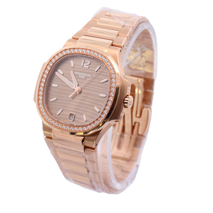 Patek Philippe Ladies Nautilus Rose Gold 32mm Champagne Stick Dial Watch Ref# 7010R/1R-013 - Happy Jewelers Fine Jewelry Lifetime Warranty