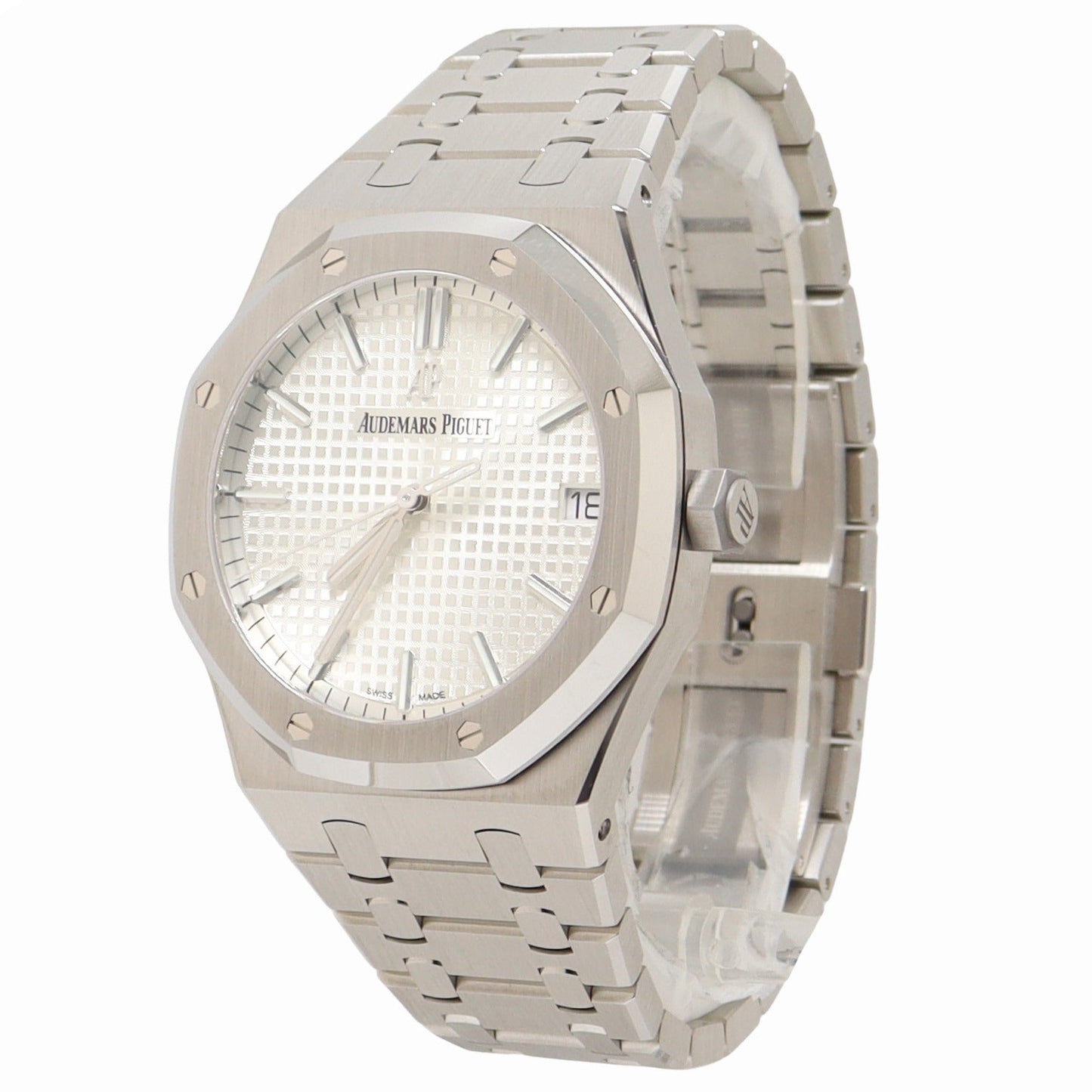 Audemars Piguet Royal Oak 41mm Stainless Steel Silver Grande Tapisserie Dial Watch Reference# 15500ST.OO.1220ST.04 - Happy Jewelers Fine Jewelry Lifetime Warranty