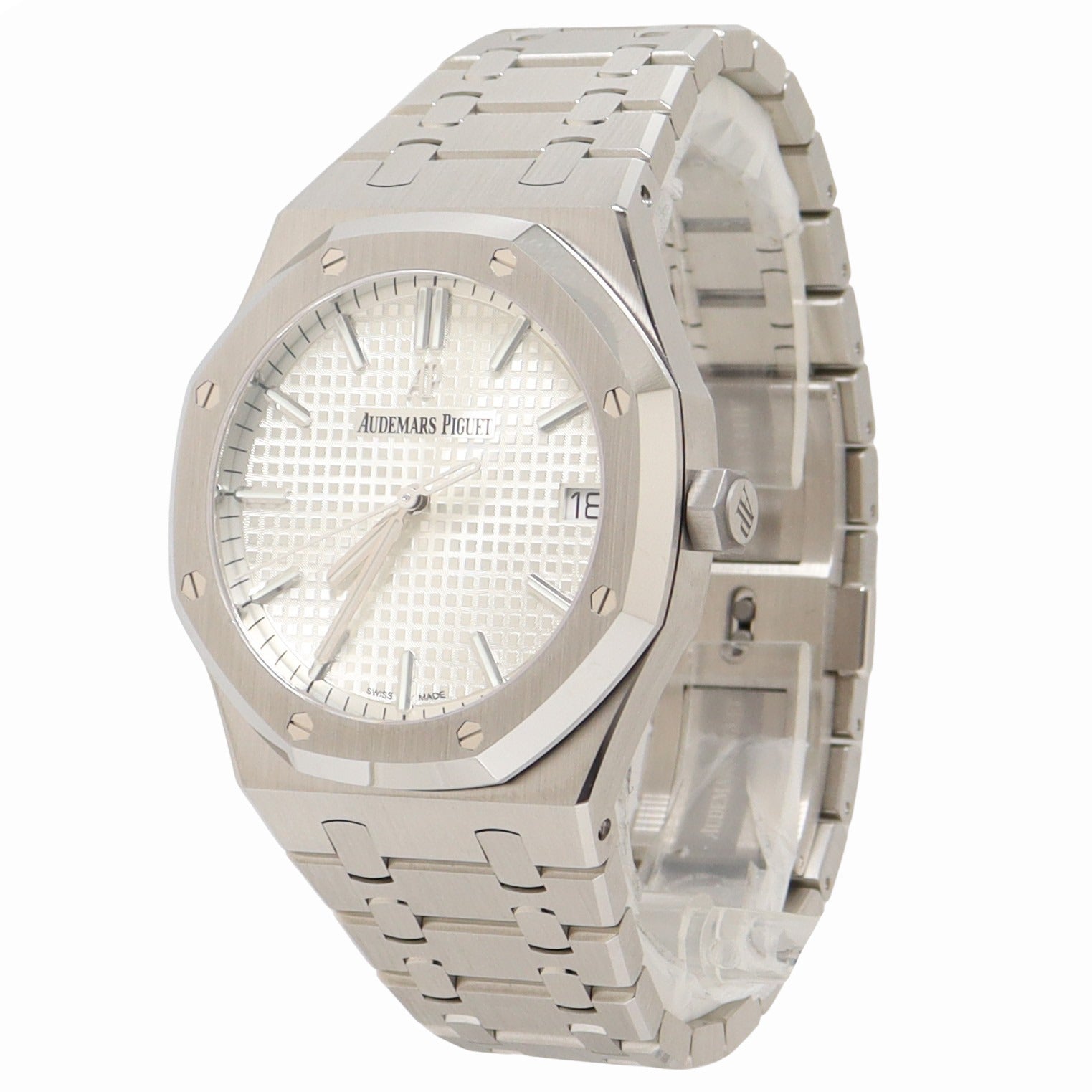 Audemars Piguet Royal Oak 41mm Stainless Steel White Grande Tapisserie Dial Watch Reference# 15500ST.OO.1220ST.04 - Happy Jewelers Fine Jewelry Lifetime Warranty