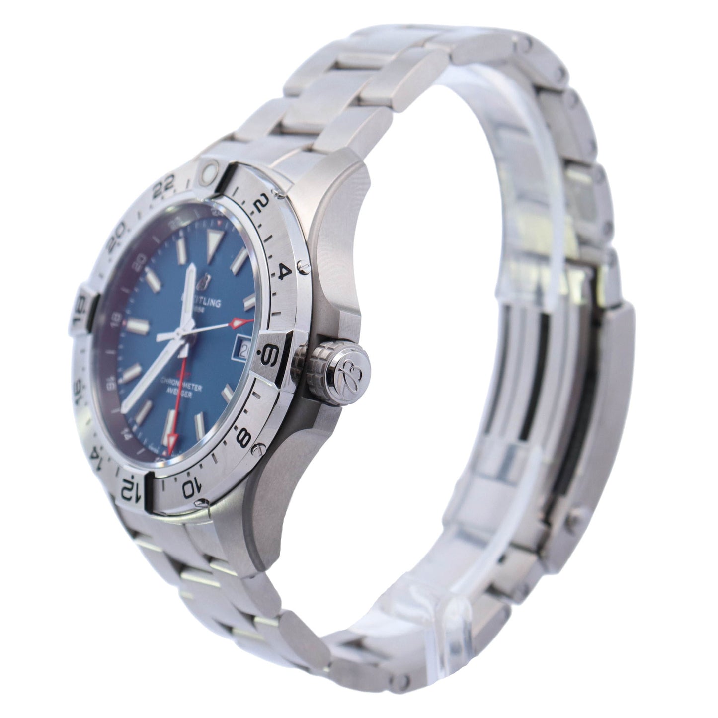 Breitling Chronomat GMT 44MM Stainless Steel Blue Stick Dial Watch Reference# A32320 - Happy Jewelers Fine Jewelry Lifetime Warranty