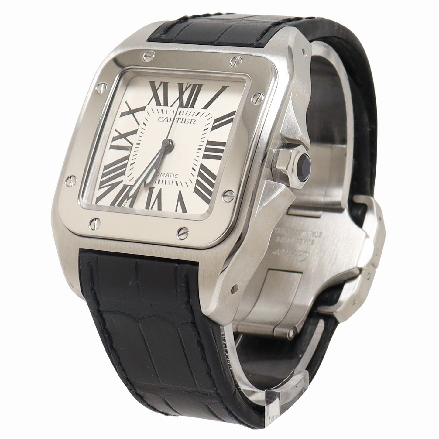 Cartier Santos 100 Large 41mm Stainless Steel Silver Roman Dial Watch Reference# W20073X8 - Happy Jewelers Fine Jewelry Lifetime Warranty