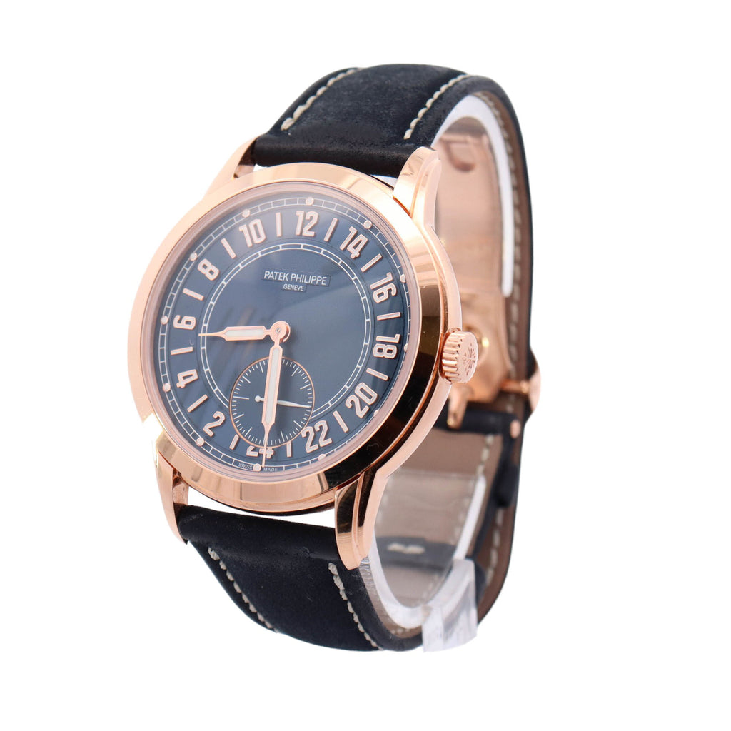 Patek Philippe Complications Rose Gold 42mm Blue Arabic & Stick Dial Watch Reference #: 5224R-001 - Happy Jewelers Fine Jewelry Lifetime Warranty