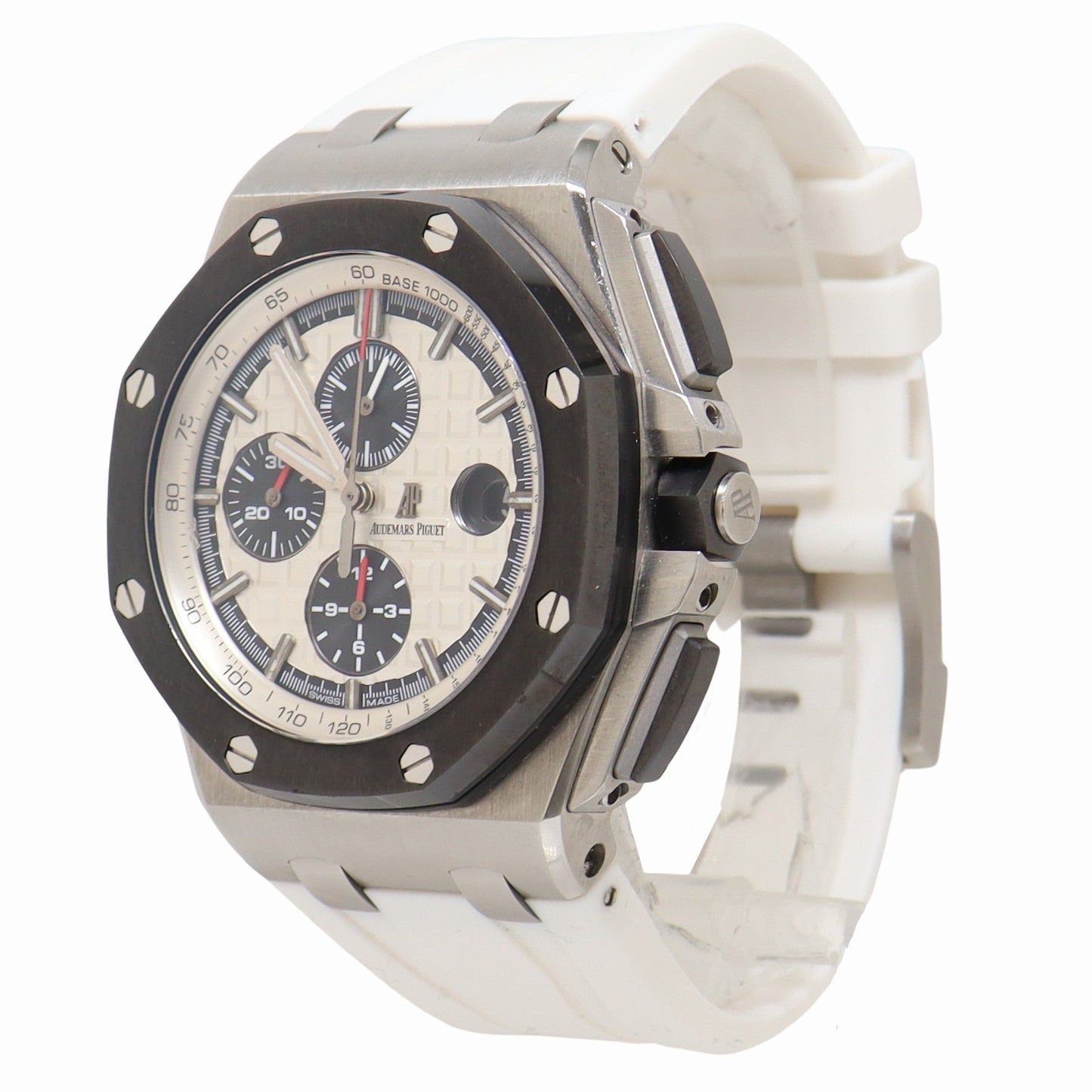 Audemars Piguet Royal Oak Offshore 44mm Stainless Steel Silver Mega Tapisserie Dial Watch Reference# 26400SO.OO.A002CA.01 - Happy Jewelers Fine Jewelry Lifetime Warranty